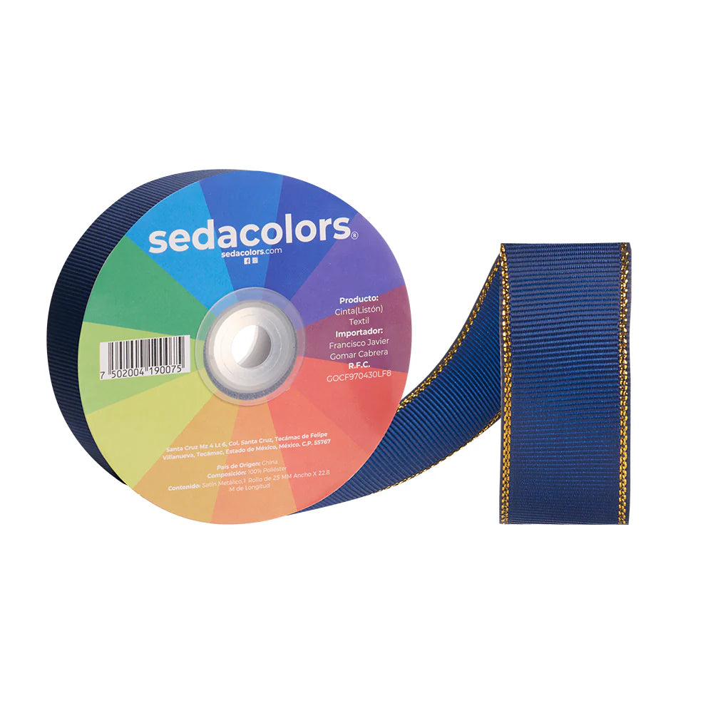 Listón popotillo orilla oro - Azul marino